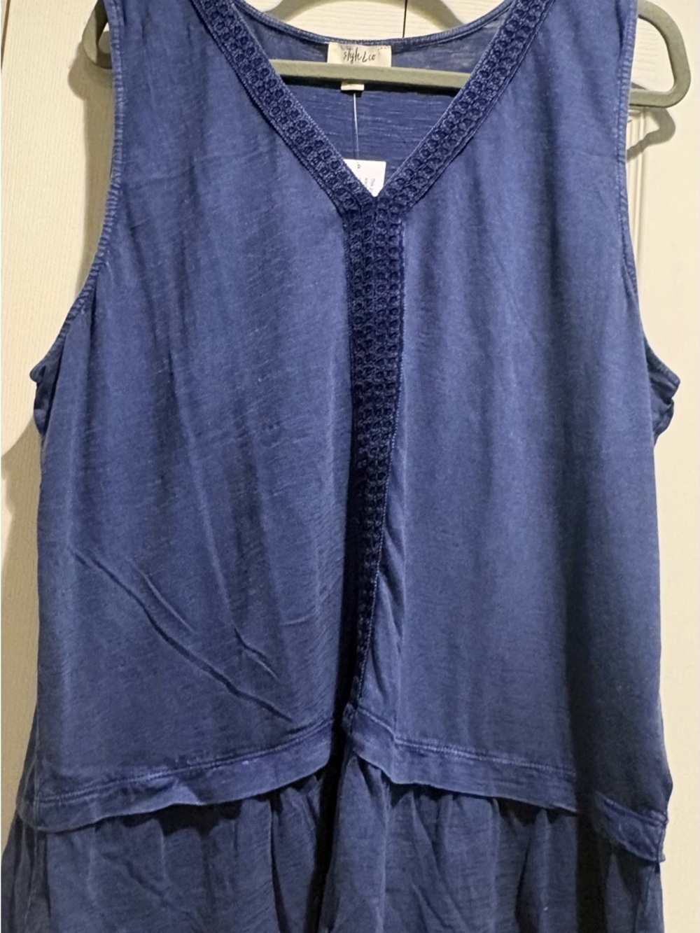 Style & Co. Navy Crochet-Trim Sleeveless Tank